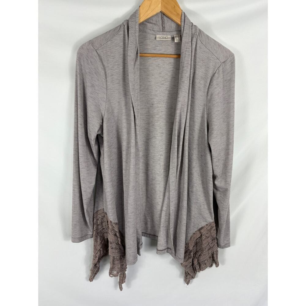 LOGO Lori Goldstein Striped Draped Front Cardigan Size Large